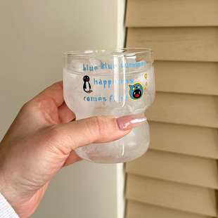 【超好看的杯子】蓝色字母酷儿企鹅印花杯耐高温夏季喝水杯牛奶杯