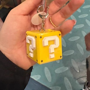 马里奥金币响铃问号发财功得解压按键木鱼钥匙扣发光公德按钮挂件