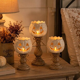 跨境新款Pumpkin Tealight Candle Holder白南瓜灯烛树脂工艺摆件