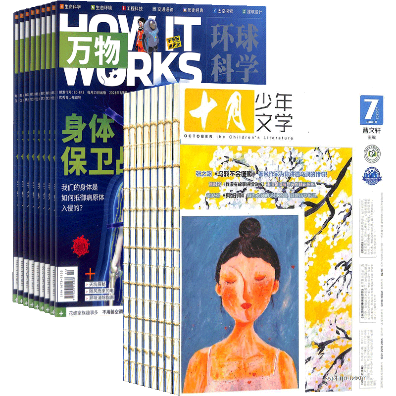 十月少年文学+万物杂志组合 2026年1月起订共24期 杂志铺 全年订阅 青少年科普自然科学人文历史 少儿文学课外