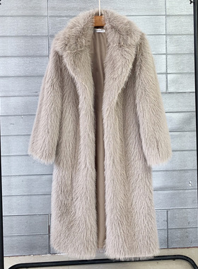 2024欧美秋冬女长款托卡仿皮草西服领外套大衣 人造毛仿皮草外套