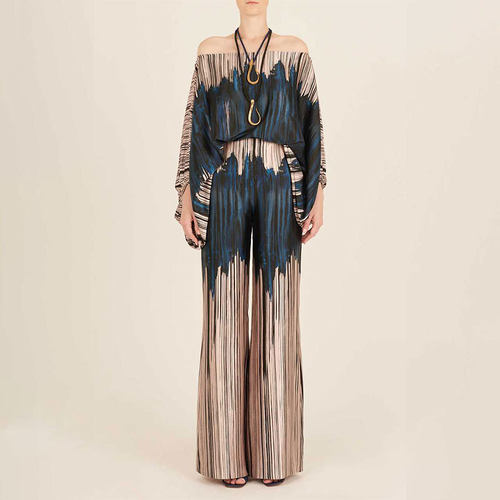 Bat Sleeve Set2026春季新款女欧美时尚印花蝙蝠袖收腰阔腿裤套装