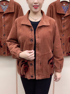 春季纯棉条绒系扣外套