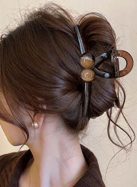 抓发夹咖色大号抓夹女高级感盘发鲨鱼夹子发量多气质发卡头饰