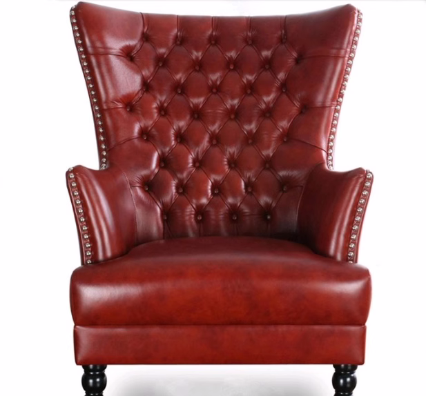 美式单人沙发椅法式皮艺复古老虎椅卧室酒店咖啡会所高背椅沙发