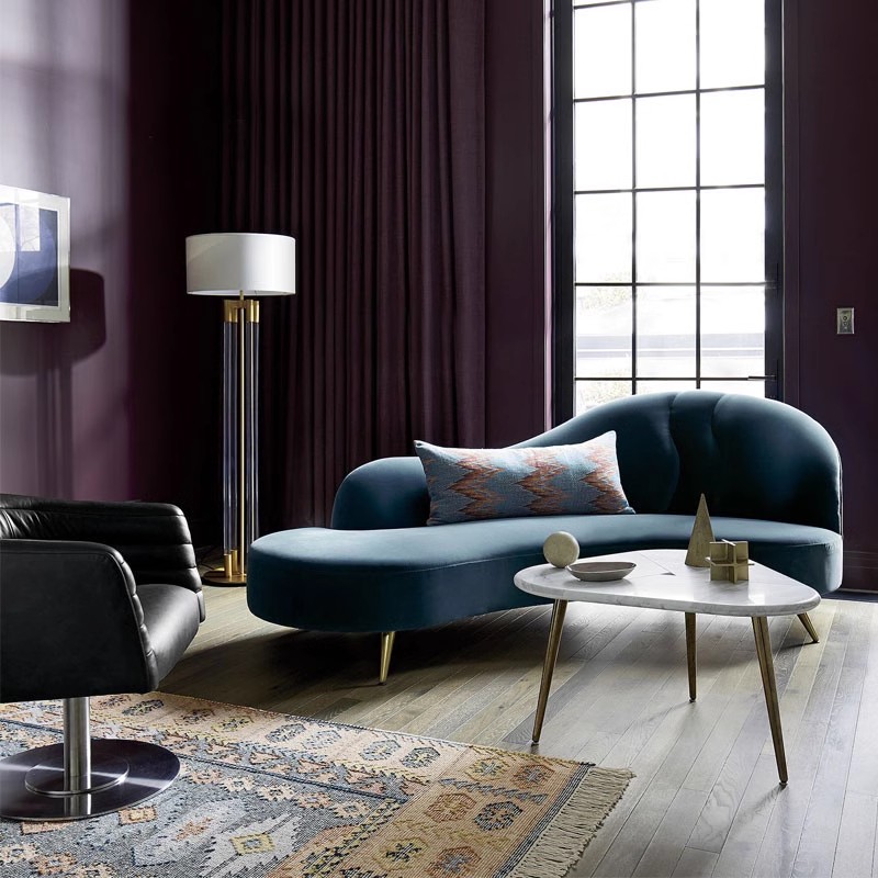 港区轻奢弧形沙发设计师工作室接待室异形沙发灰蓝色丝绒沙发定