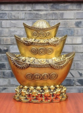 宇卓铜器纯铜元宝黄铜元宝金蟾三连元宝三层铜钱元宝工艺品摆件