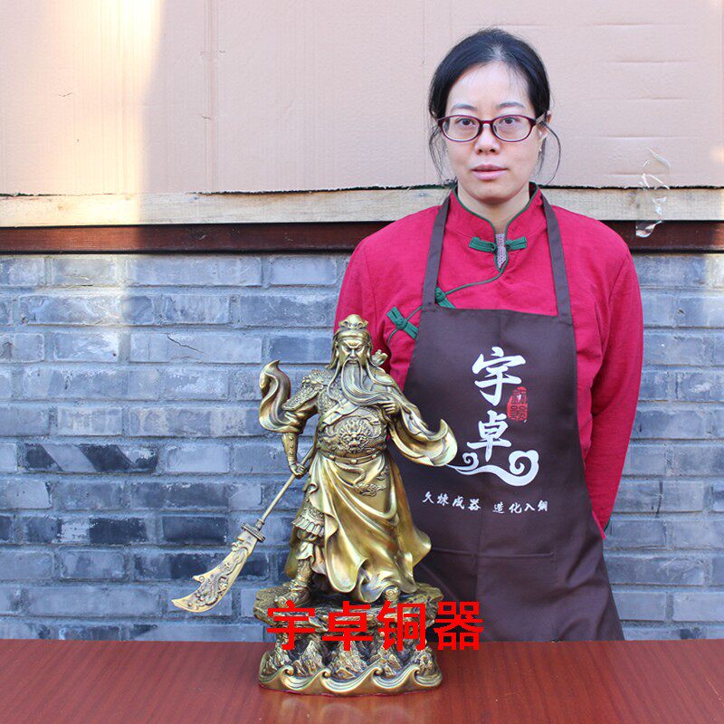 宇卓铜器 纯铜关公 黄铜关公 横刀五岳关公武财神关羽工艺品摆件
