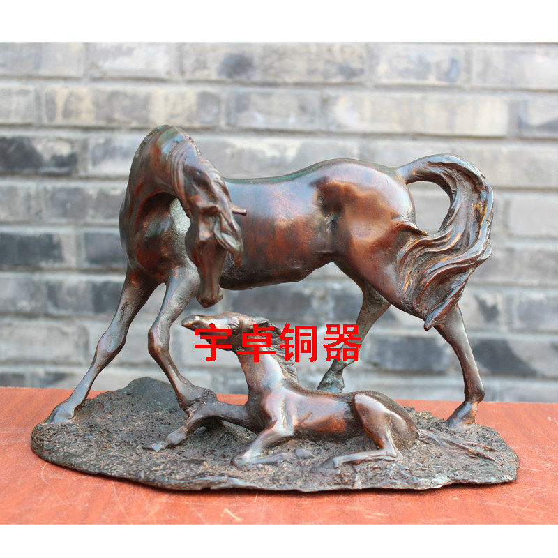 宇卓铜器纯铜马黄铜马铜母子马家居装饰工艺品摆件