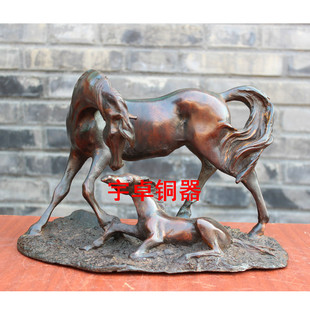 宇卓铜器纯铜马黄铜马铜母子马家居装饰工艺品摆件