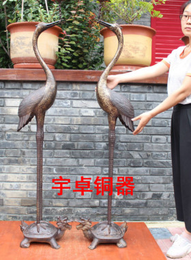 宇卓铜器黄铜龟鹤铜蜡台开运仙鹤