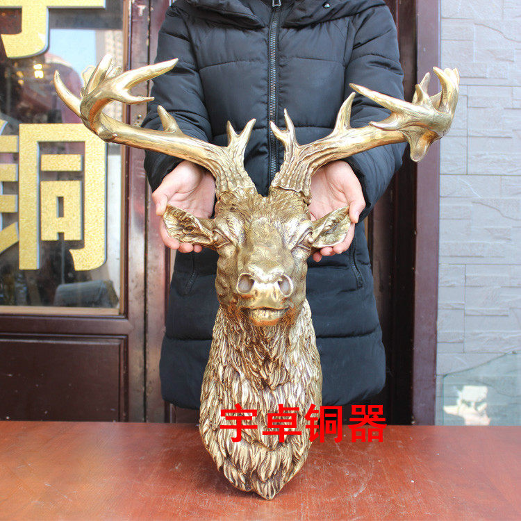 宇卓 鹿头挂件铜雕塑工艺品壁挂挂饰墙饰宾馆酒店软装潢家居饰品