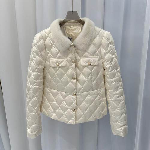 单排扣新款水貂毛羽绒服小香翻领