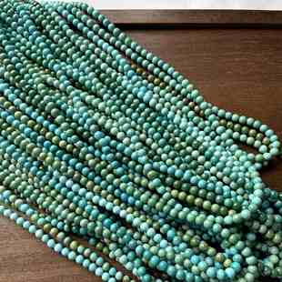 湖北原矿绿松石2 3.6mm米珠链高瓷天然无优化毛衣链玉化多圈项链