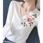 修身 2026新款 女士气质长袖 上衣V领打底衫 纯棉薄款 女内搭冬季 秋装