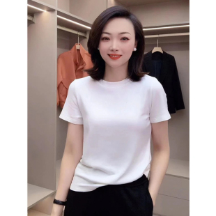 净版白色t恤女短袖夏新款正肩圆领白t宽松百搭不透上衣体桖打底衫