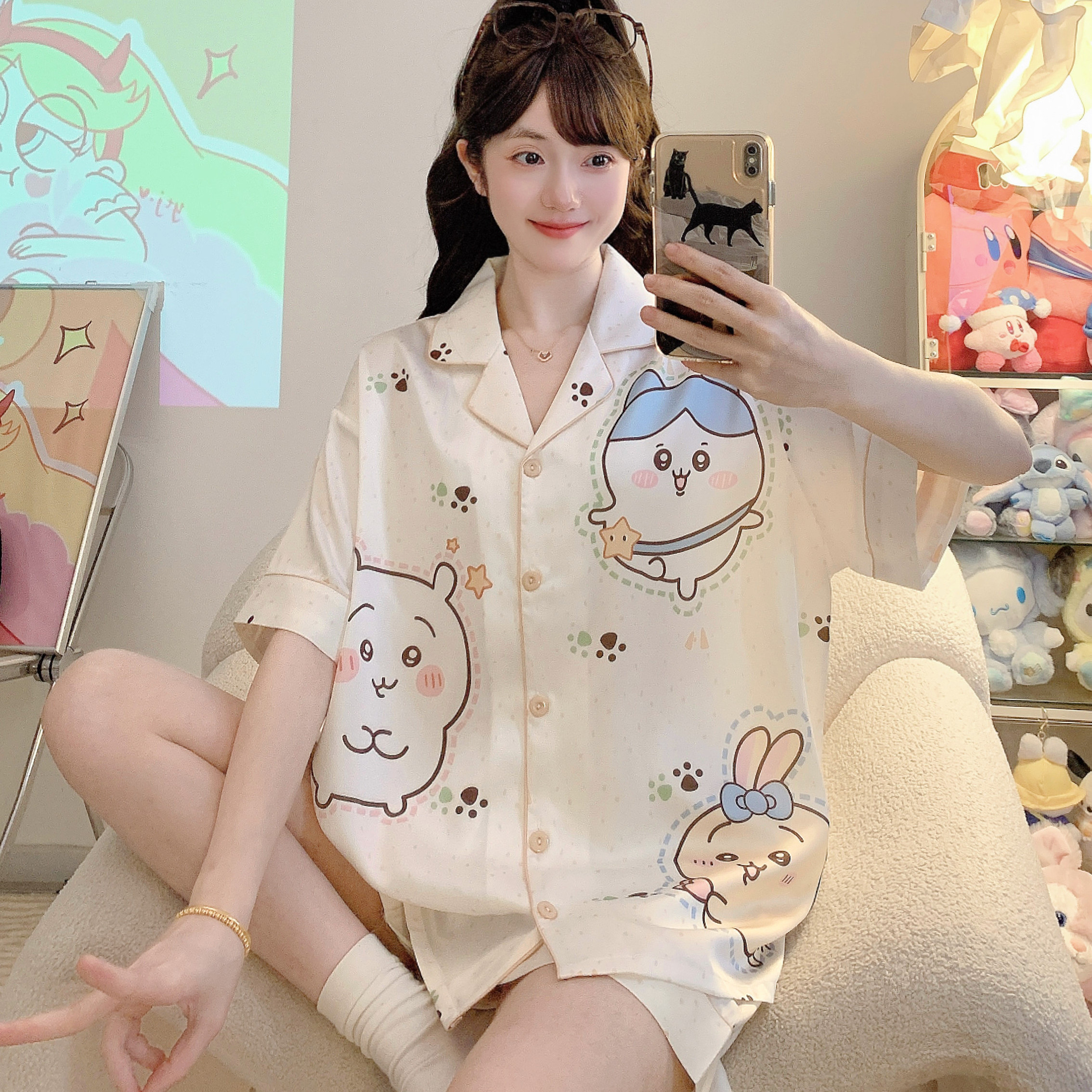 少女睡衣夏季新款短袖冰丝女孩中大童初中高中学生家居服两件套装
