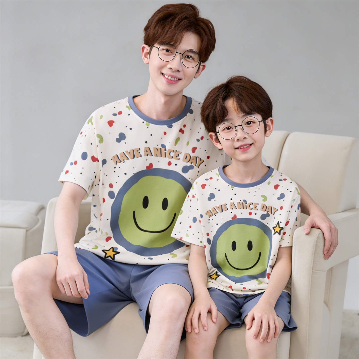 亲子睡衣夏季薄款短袖纯棉儿童中大童男孩可爱卡通大码家居服套装