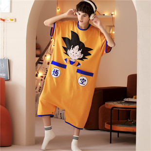 青少年连体睡衣12岁短袖纯棉15初中学生男孩中大童夏天薄款家居服