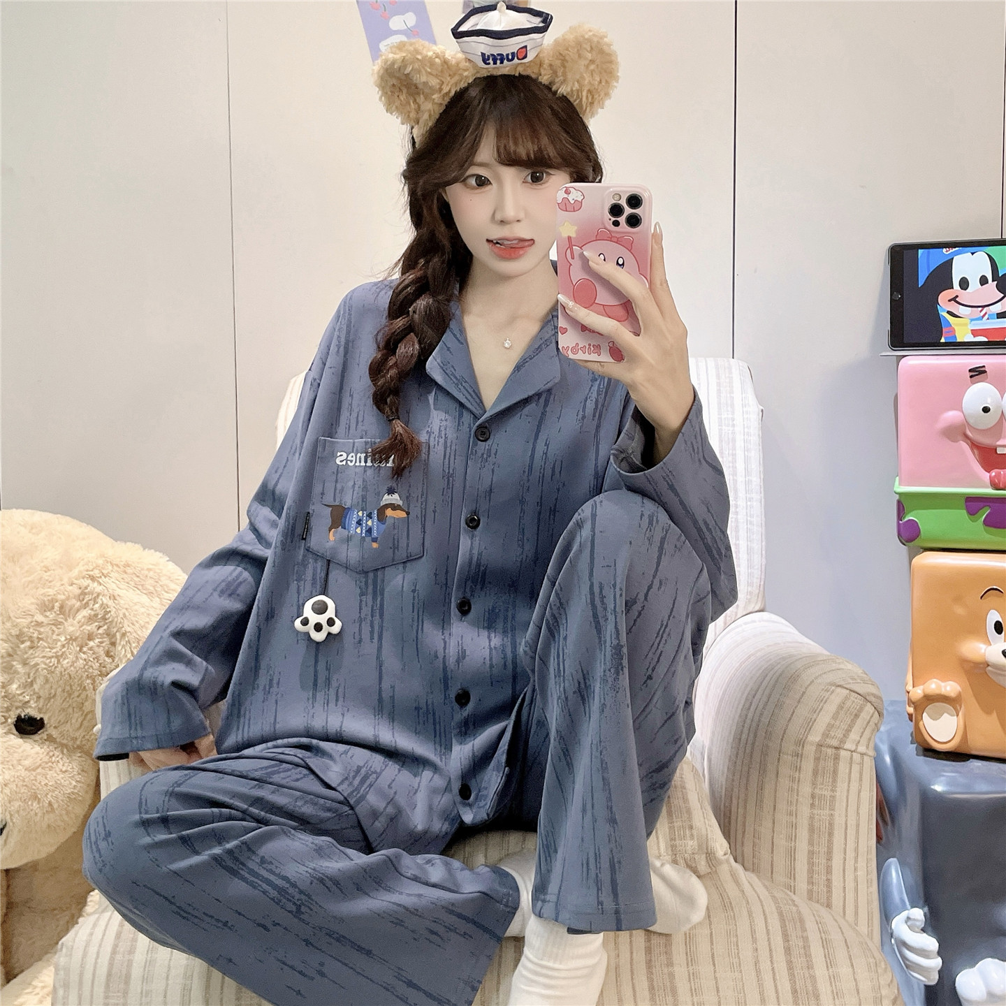 睡衣女款春秋季纯棉长袖大童女孩初中高中学生休闲简约家居服套装