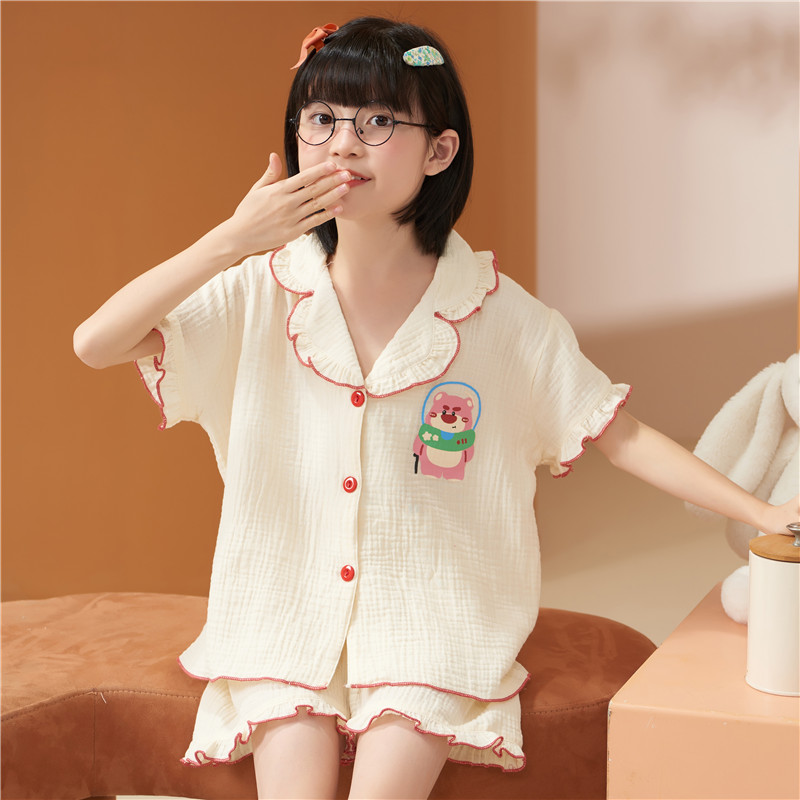 儿童睡衣女童夏季短袖纯棉女孩子中大童少女日系ins风学生家居服
