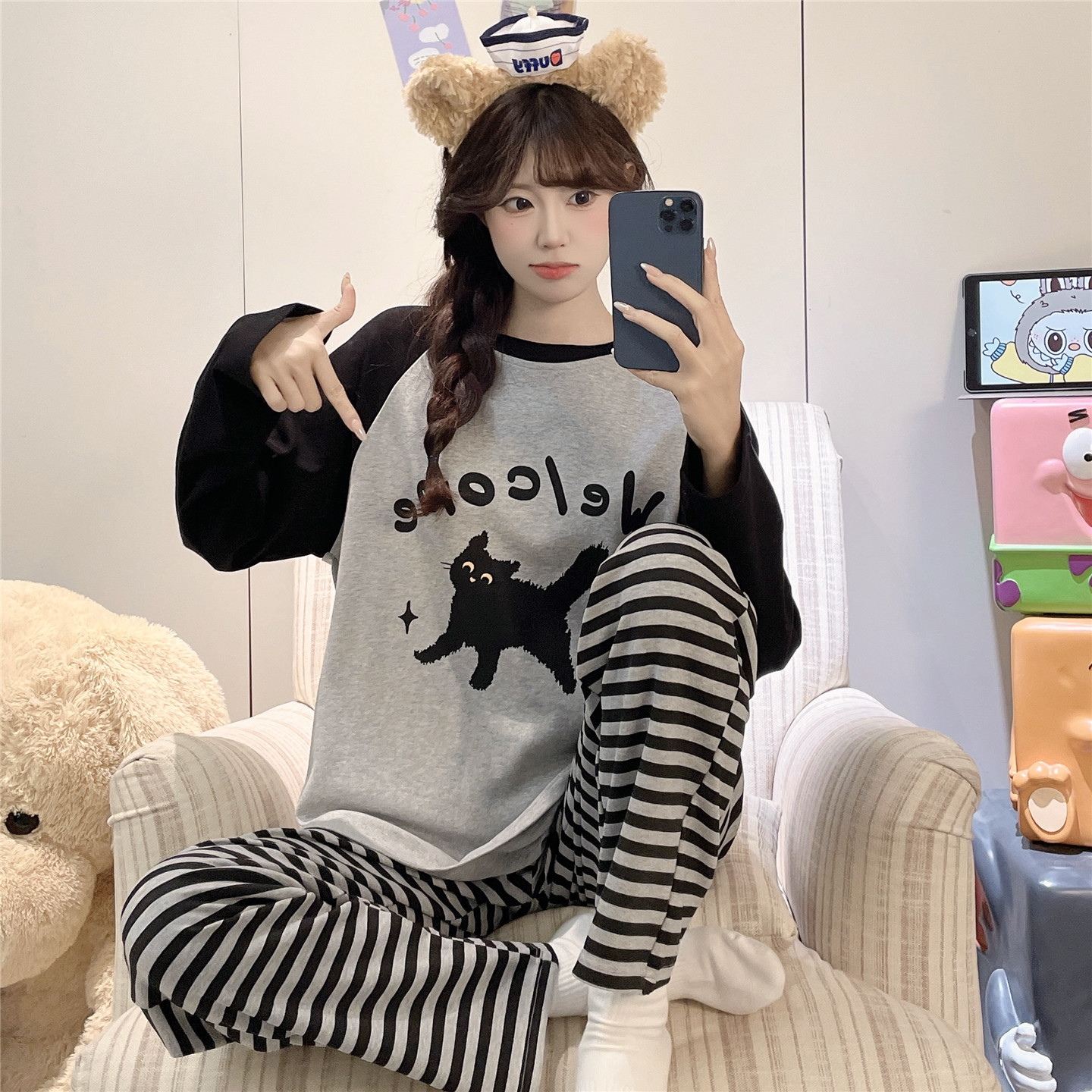 少女睡衣春秋季长袖纯棉大童女孩初中高中学生可爱卡通家居服套装