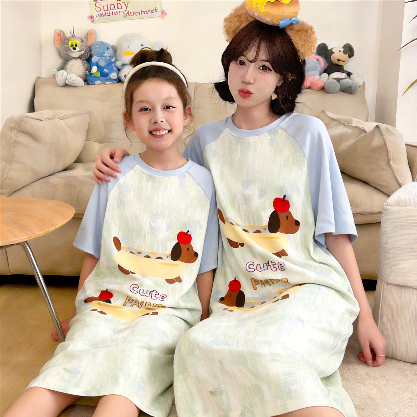 亲子睡衣母女睡裙夏季薄款短袖纯棉儿童中大童女孩初中学生家居服