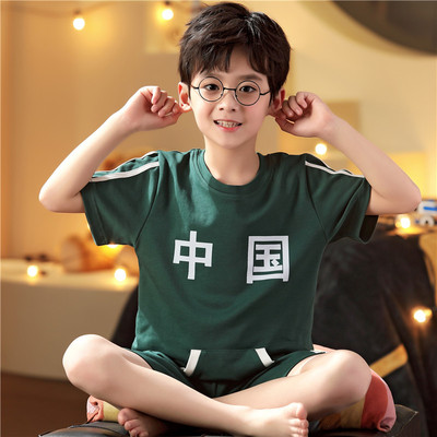 儿童睡衣男童夏季短袖纯棉3-5-6-8-9岁中小童男孩薄款家居服套装
