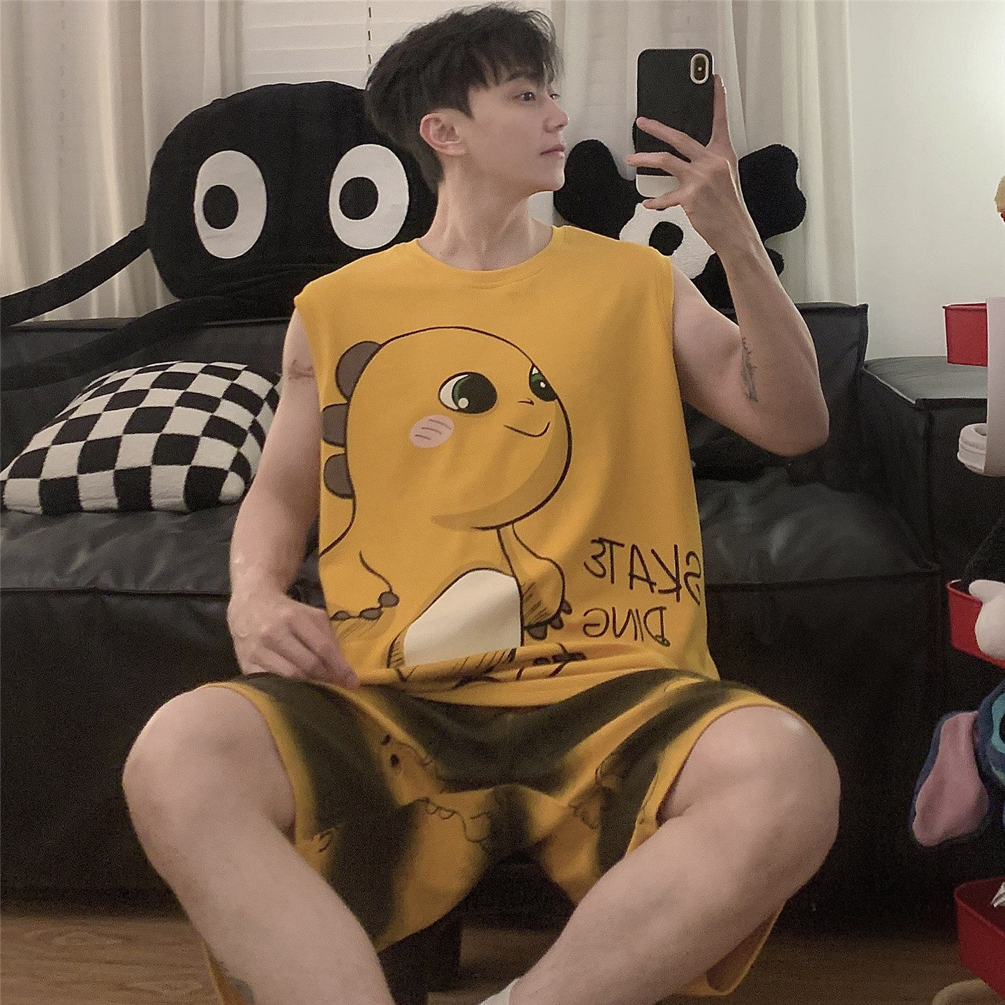 男孩中大童睡衣夏季无袖背心纯棉青少年学生加大码卡通家居服套装