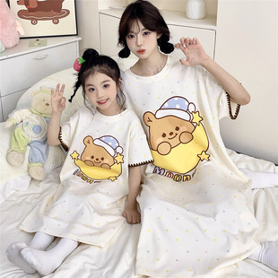 2026新款儿童睡衣女童睡裙夏季薄款短袖纯棉女孩中大童母女家居服