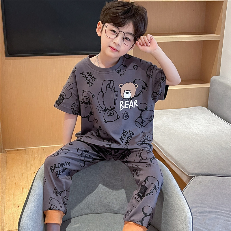 儿童睡衣男童夏季短袖长裤纯棉男孩中大童小孩休闲家居服男生套装