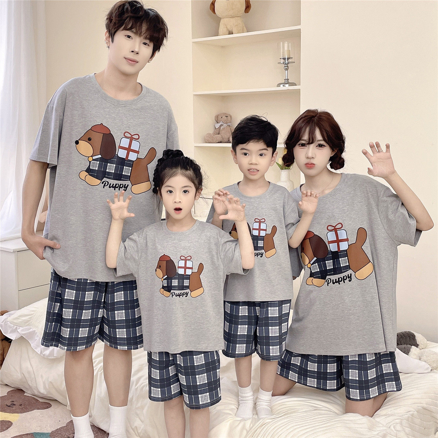 儿童睡衣男童夏季薄款短袖纯棉中大童亲子母女可爱卡通家居服套装