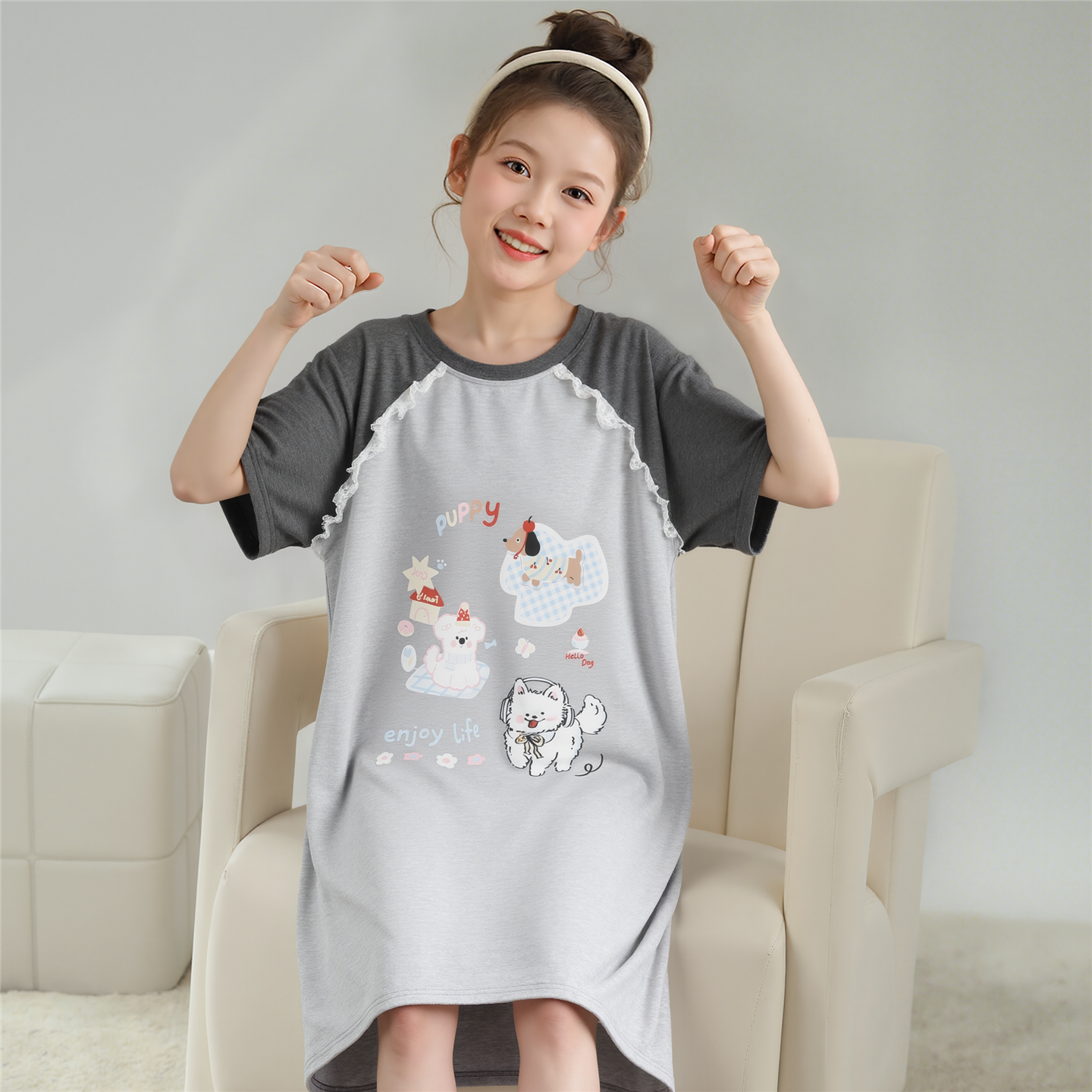 儿童睡衣女童睡裙夏季薄款短袖纯棉女孩中大童小孩宝宝家居服裙子