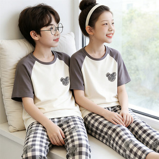 儿童睡衣男童夏季薄款短袖长裤女童中大童学生全棉卡通家居服套装