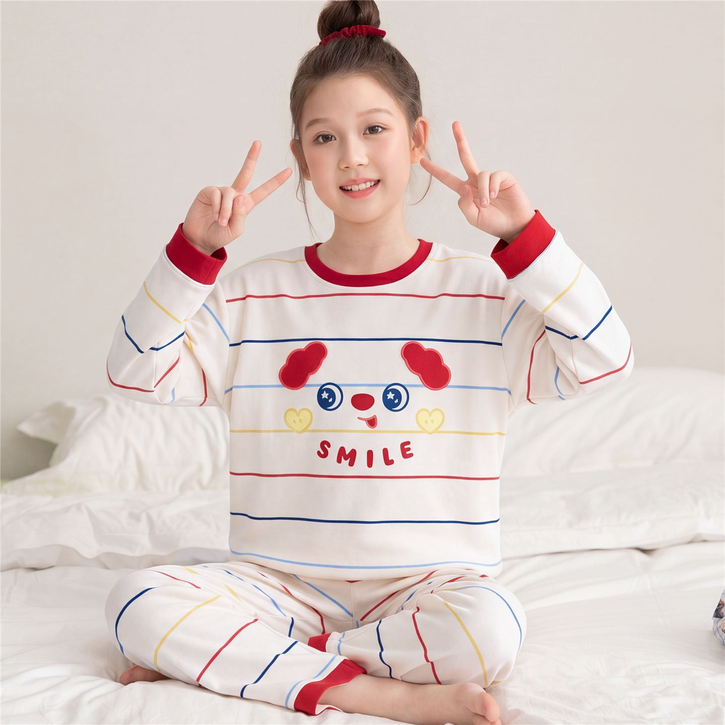 女孩睡衣春秋季长袖拉架棉儿童中大童小孩宝宝韩版可爱家居服套装
