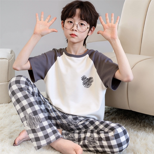 2026新款儿童睡衣男童夏季纯棉短袖长裤男孩中大童家居服两件套装