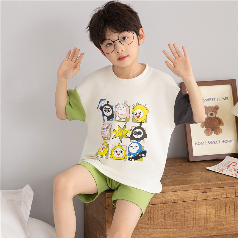 2025新款男童睡衣夏天薄款短袖纯棉儿童中大童男孩空调家居服套装