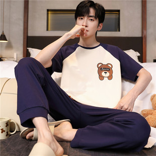 青少年睡衣男夏季纯棉短袖长裤初中学生中大童全棉卡通男生家居服