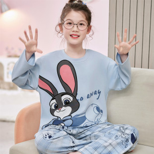 儿童睡衣女童春季长袖纯棉卡通小孩宝宝中大童兔子警官家居服套装