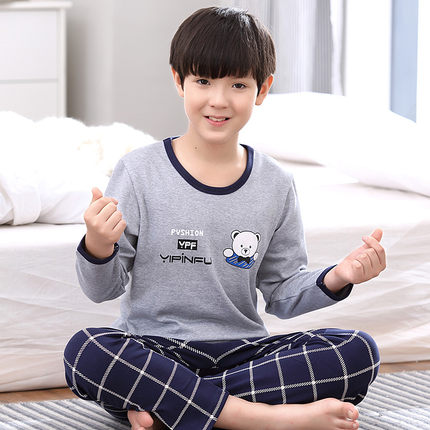 青少年睡衣男春秋夏季长袖纯棉薄款男孩中大童初中学生12-15-18岁
