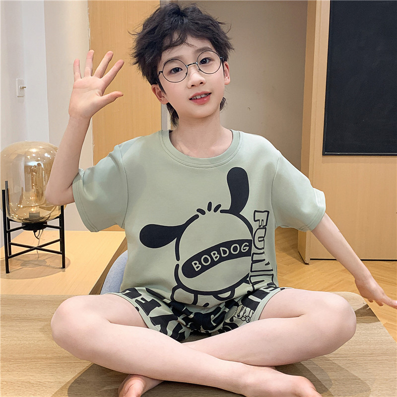 儿童睡衣男童7-8-12-13岁夏季薄款短袖纯棉男孩中大童家居服套装