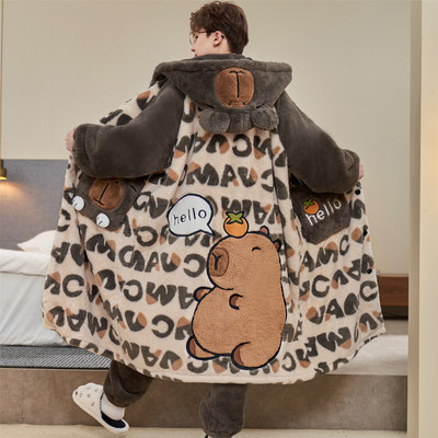 青少年睡衣男秋冬季保暖加厚款珊瑚绒初中高中学生法兰绒睡袍套装