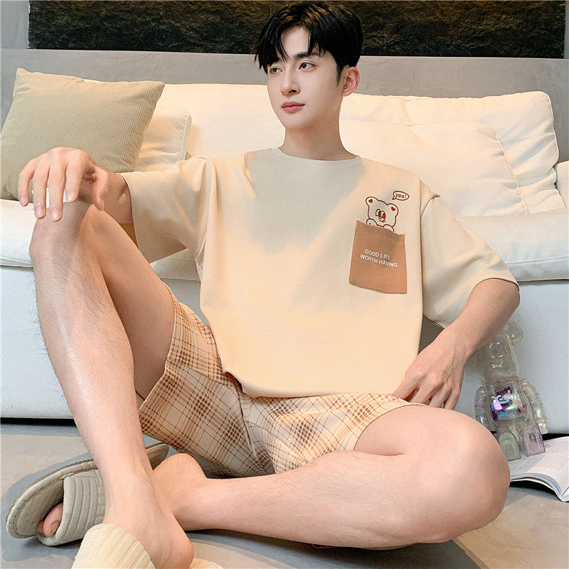 男士睡衣2026年夏季新款短袖短裤男款青少年学生纯棉家居服两件套