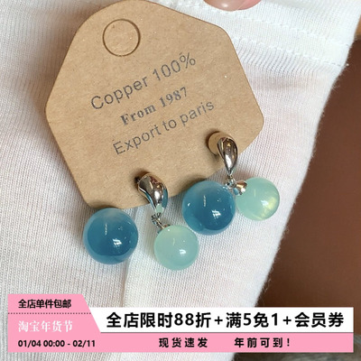 蓝色圆珠清透交叉耳环设计感