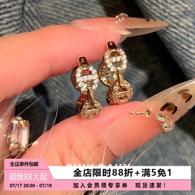 Pink Daily金色气质高级感满钻耳环轻奢圈圈耳圈独特漂亮耳扣耳饰