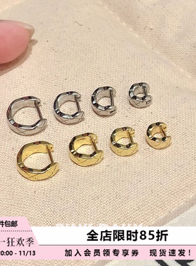 Pink Daily金色迷你直针边缘耳骨环高级钛钢耳环圈圈耳扣素圈耳圈