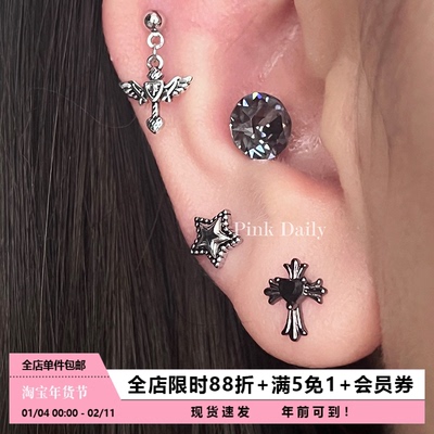 暗黑风十字架钛钢耳骨钉