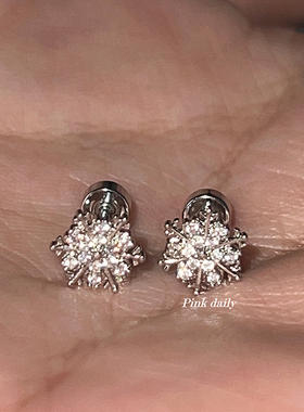 Pink Daily雪花爆闪锆石钛钢耳钉1.2mm平底闪钻耳骨钉耳蜗钉耳饰