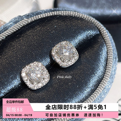 公主方形满钻耳蜗钉钛钢