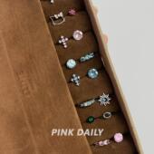 Pink Daily华子十字架超闪钛钢百搭耳钉女满钻耳骨钉耳蜗钉耳饰